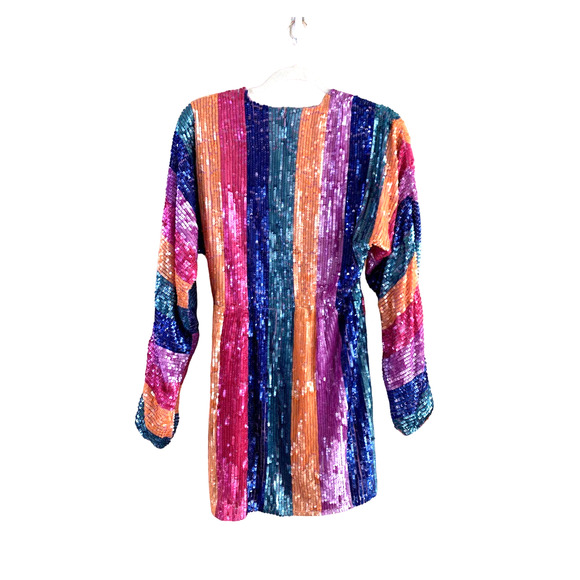 Show Me Your Mumu Kidman Mini Dress in Neon Stripe Sequins S - Picture 5 of 10